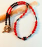 Red Bamboo Coral Necklace With Black Spinel, Onyx And Swarovski Butterfly - Image 8