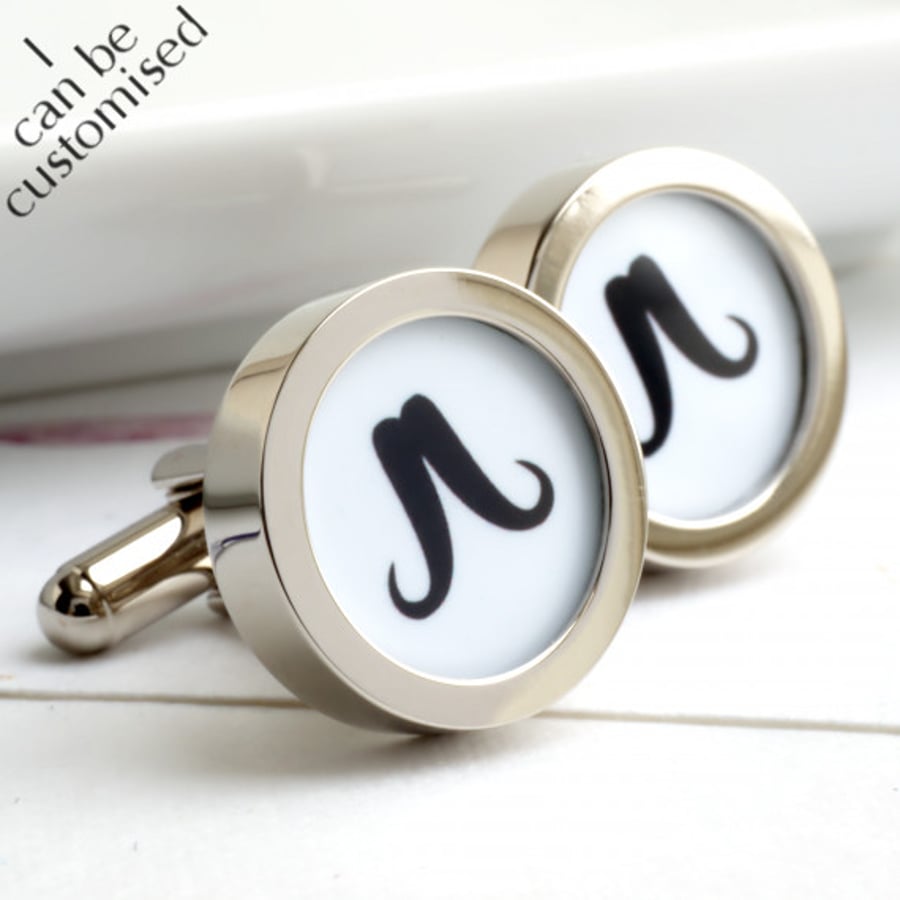 Big Mustache Cufflinks in Black and White, Can be made in your choice of colours