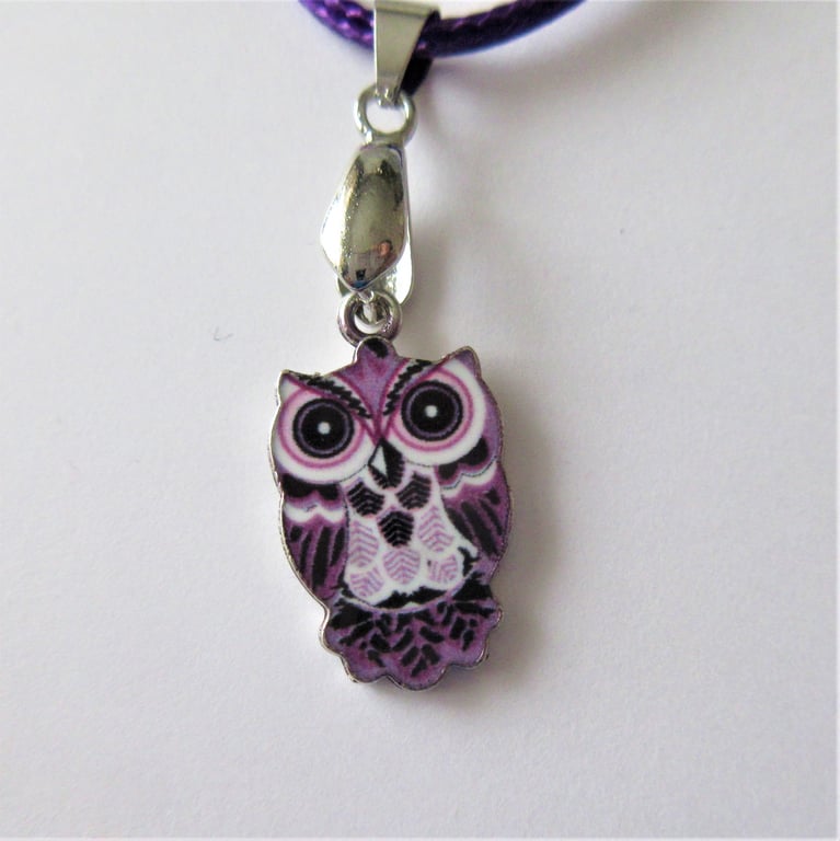 Owl Necklace Purple Cord with Cute Owl Charm