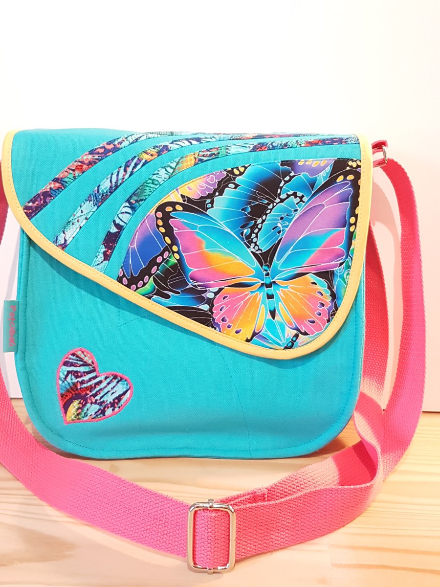 Summer shoulder bag, Butterfly neon- turquise 