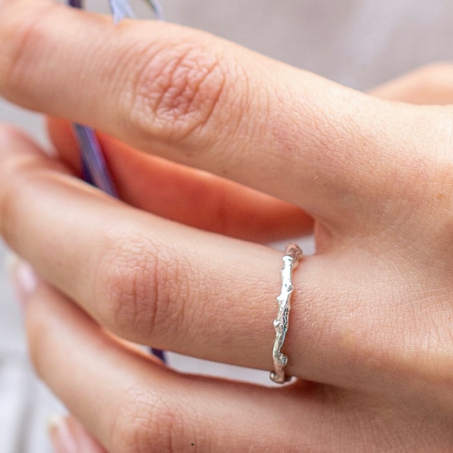 Sterling Silver Twig Ring - Nature Ring