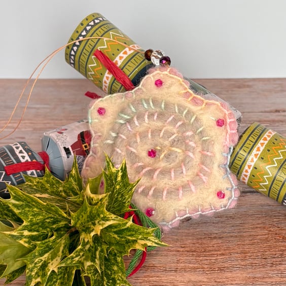 Felted Snowflake - Pink and Purple Crystals