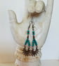 Turquoise and bronze sunburst dangle earrings  - Image 1