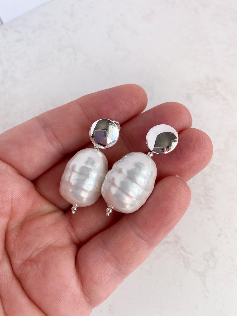 Statement shell pearl earrings - made in Scotland 