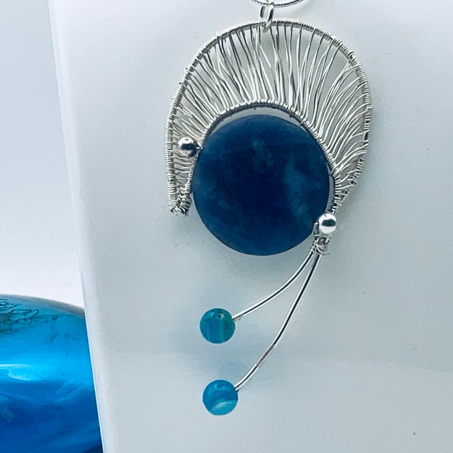 Silky Blue Matte Textured Sodalite Circular Pendant