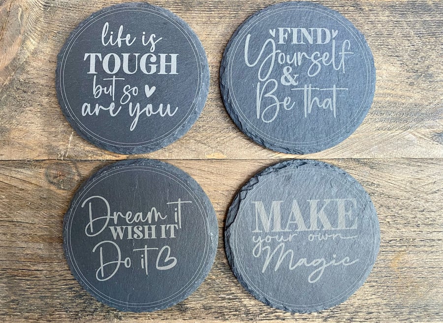 Set of 4 engraved motivational coasters 