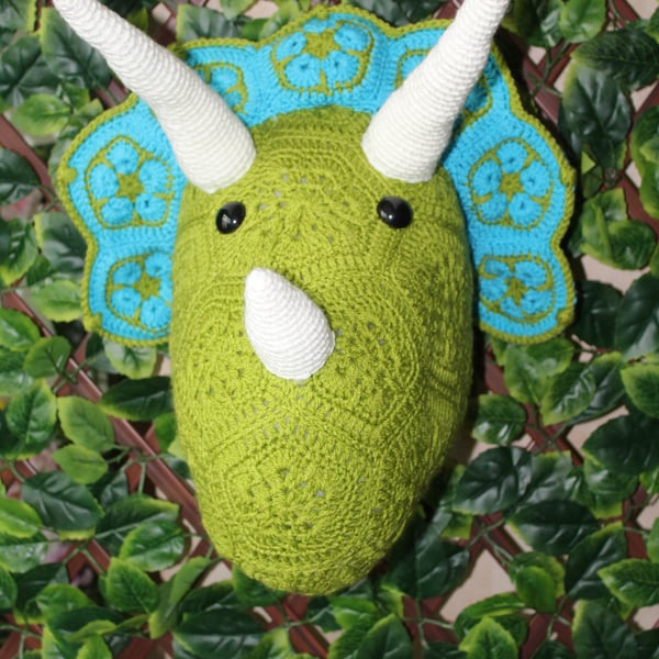 handmade crochet dinosaur head