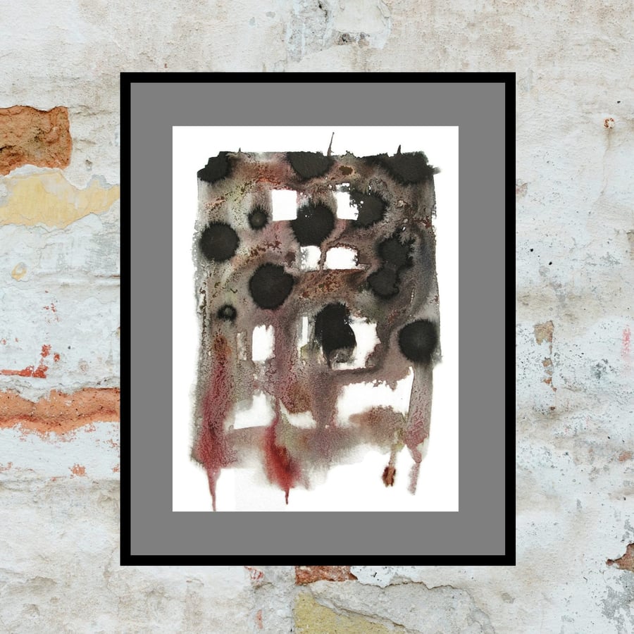 Black & Brown Abstract Painting Modern Minimalist Style Watercolour Ink Artwork