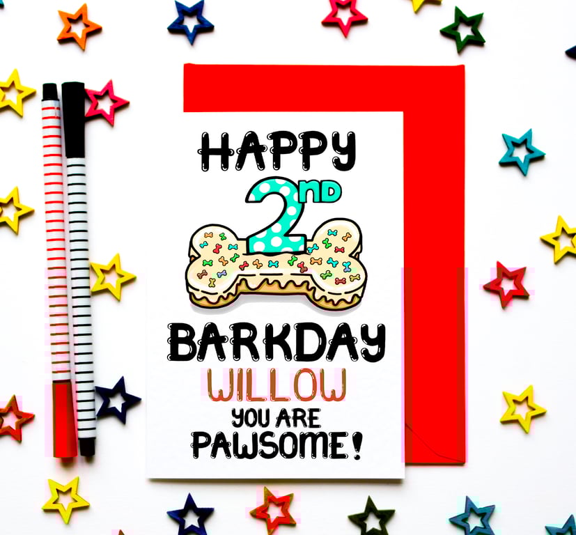 Personalised 2nd Birthday Card For The Dog, Dogs, Fur Baby Age Birthday Card