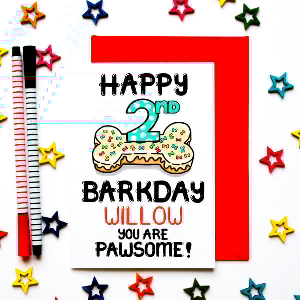 Personalised 2nd Birthday Card For The Dog, Dogs, Fur Baby Age Birthday Card