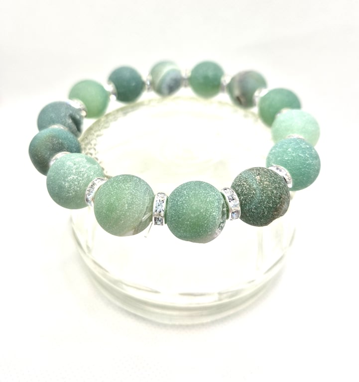 Green druzy beaded stretchy bracelet