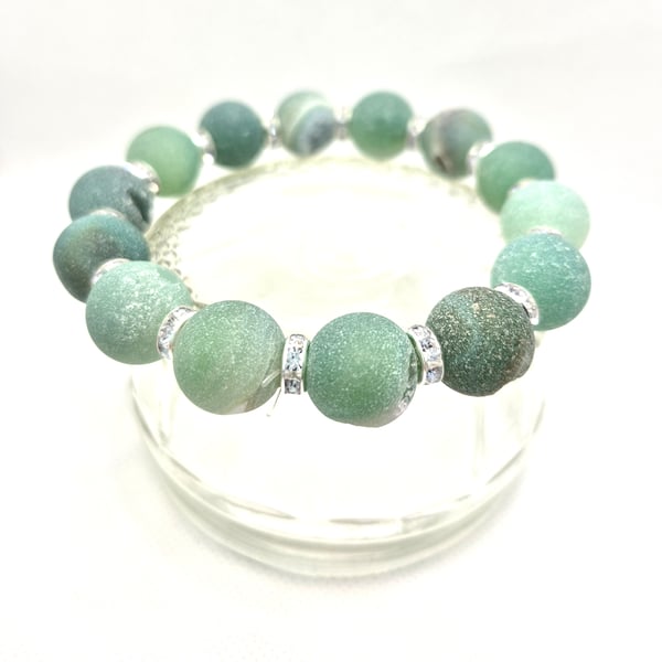 Green druzy beaded stretchy bracelet