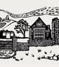 Bradgate Park- Bradgate House Lino Print- Black and White - Image 1