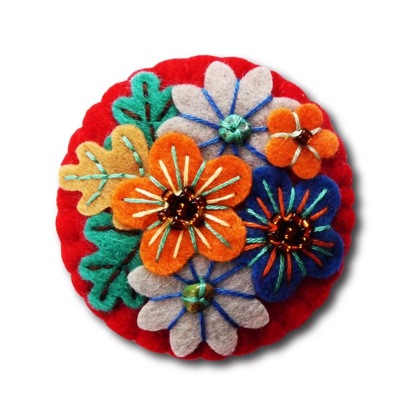 Japanese Art Inspired Handmade Mini Felt Brooch - Red