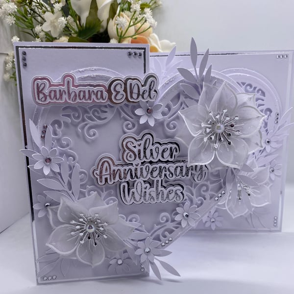 Personalised - Luxury 25th Silver Wedding anniversary card boxed