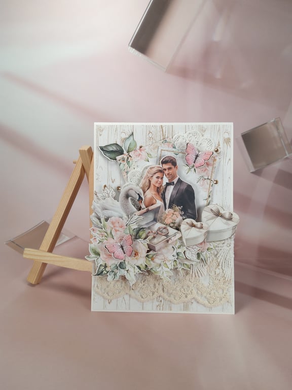 Handmade Wedding Card in a Box (80) Romantic Couple Design 