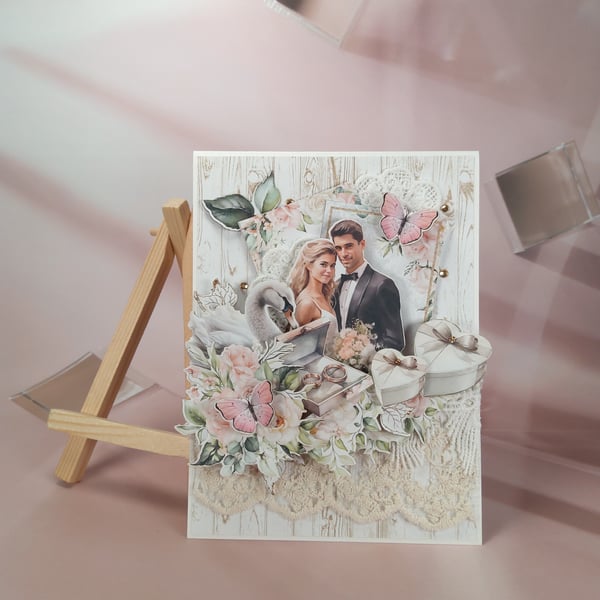 Handmade Wedding Card in a Box (80) Romantic Couple Design 