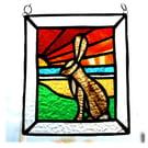 Sunset Hare Stained Glass Art Picture Suncatcher Handmade 011