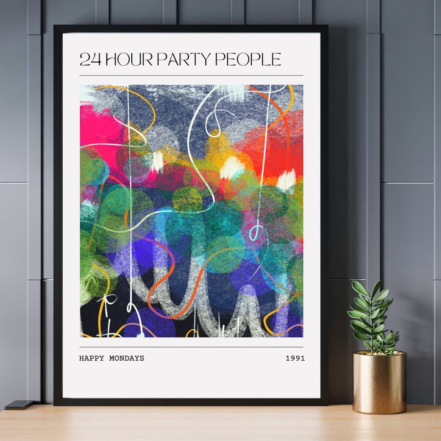 Music Poster Happy Mondays - 24 Hour Party People Abstract Painting Art Print