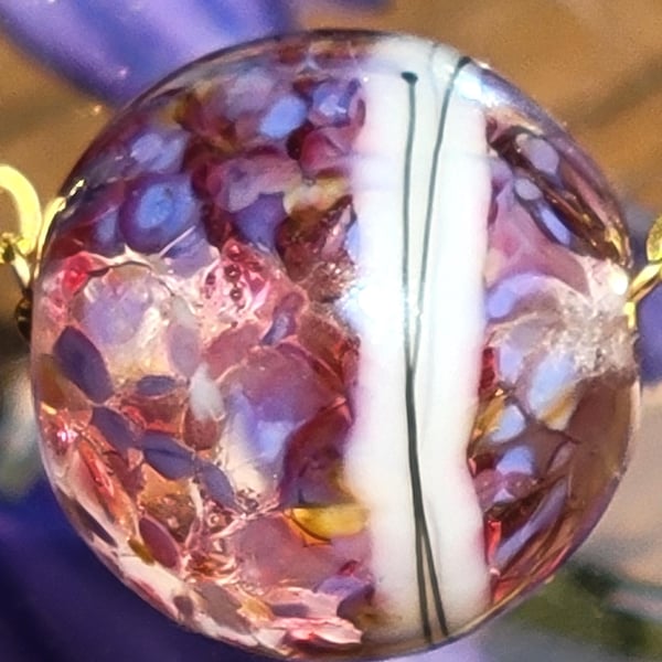 Handmade Pink Glass ball pendant on gold played chain. handmade