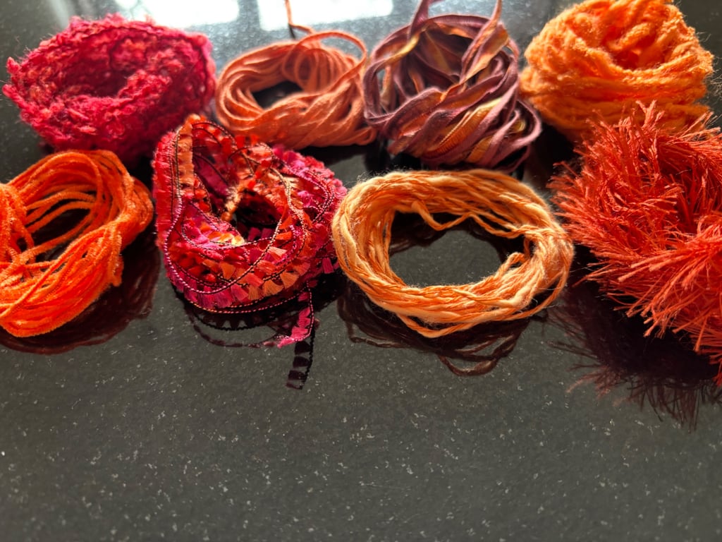 8 bundles of 3 metre lengths textured yarns 
