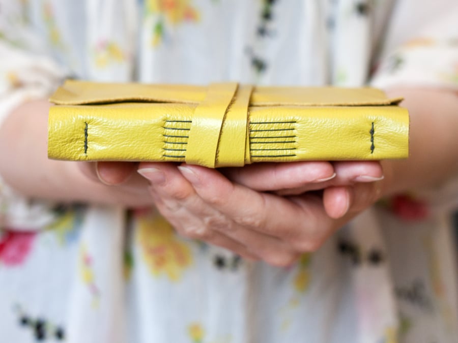 Leather Wrap Book - Chartreuse Green - Handbound Journal - 6 x 4 - Blank