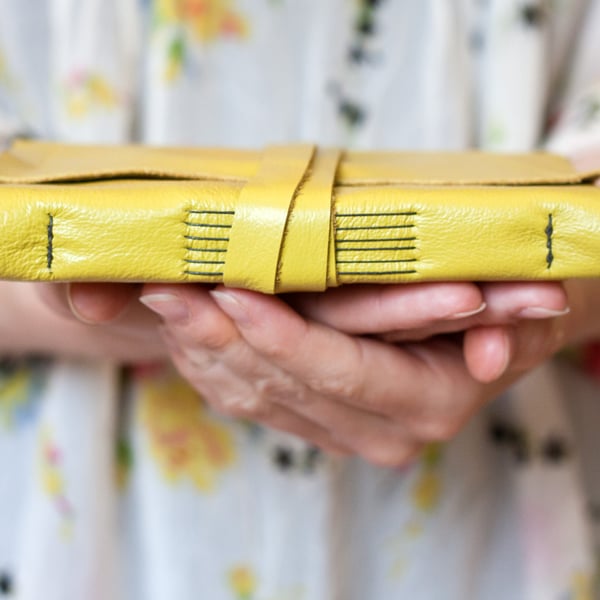 Leather Wrap Book - Chartreuse Green - Handbound Journal - 6 x 4 - Blank