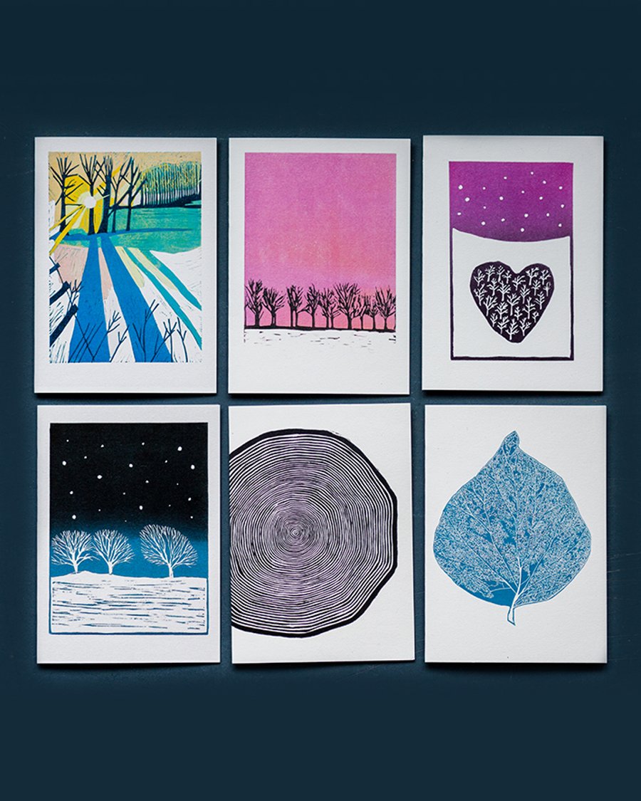Set of SIX blank cards: WINTER TREES