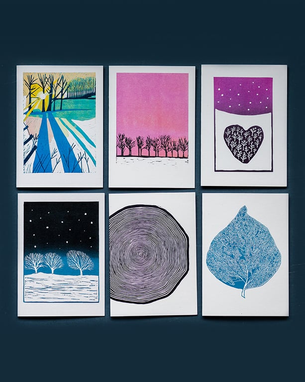 Set of SIX blank cards: WINTER TREES