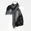 Silk chiffon nuno felted fashion scarf in black and grey - SALE