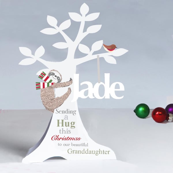 Personalised Sloth Christmas Card 3D Paper cut for a Daughter, Granddaughter etc