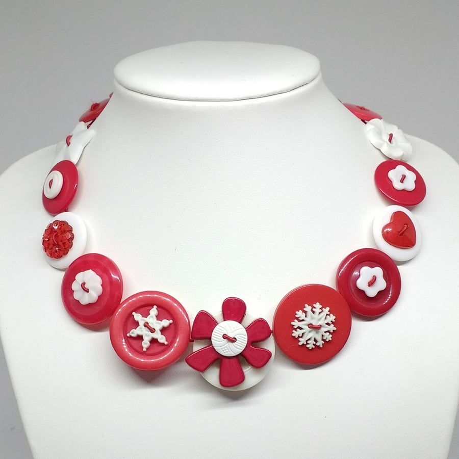 Red and White Fancy Button Necklace