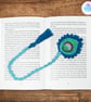 Blue and green peacock feather crochet bookmark, pagekeeper. - Image 1