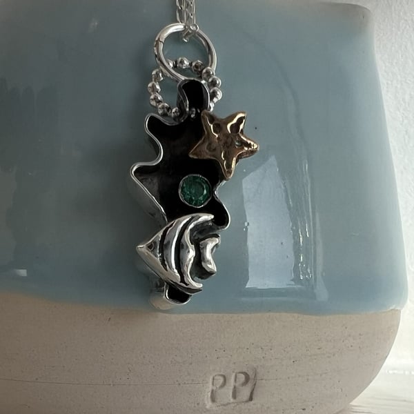 Reef Fish Shimmer silver pendant