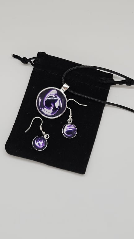 Handmade Fluid Art Pendant and Earrings