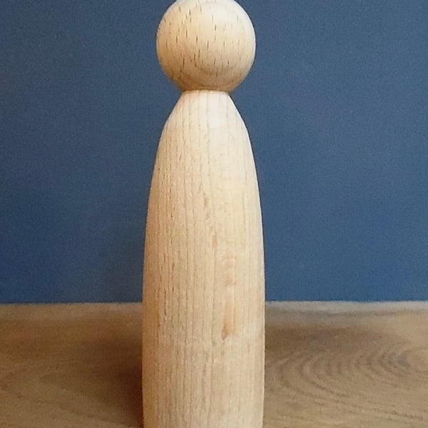 12cm BEECH SCANDINAVIAN STYLE SLENDER TALL PEG DOLL