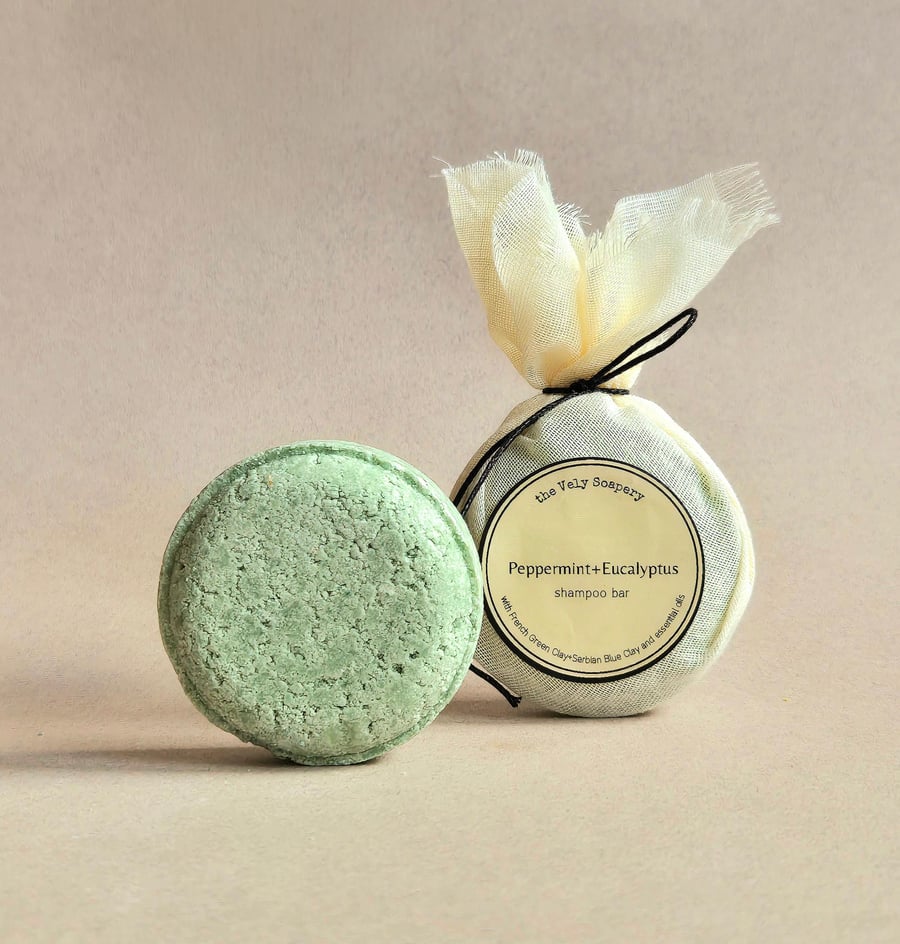 Natural Solid Shampoo Bar with Argan Oil, Natural Clays, and Mint Essential Oil