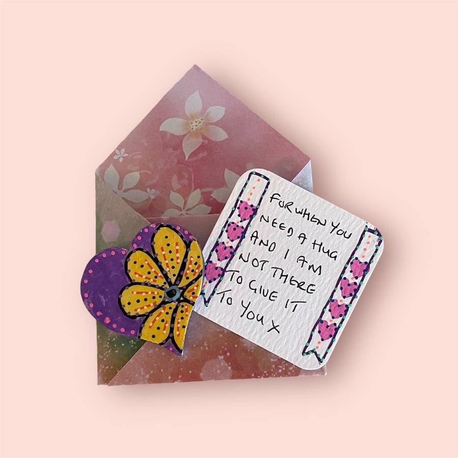 Pocket hug - hand painted heart ‘Flower Power’