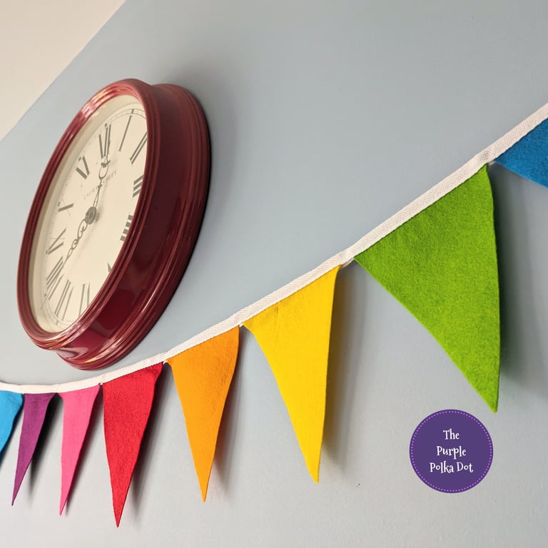 Rainbow bunting by the metre, handmade from wool blend felt in rainbow colours