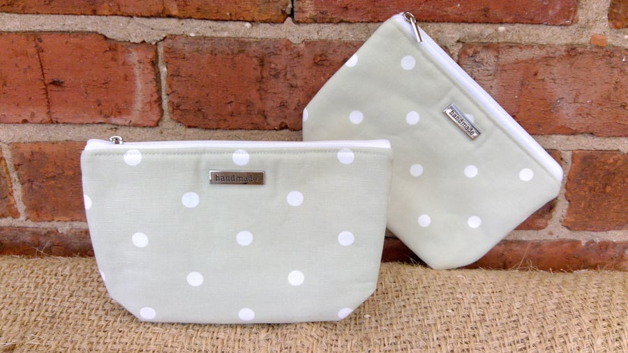 sage Polka Dot Zip Pouch