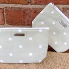 sage Polka Dot Zip Pouch