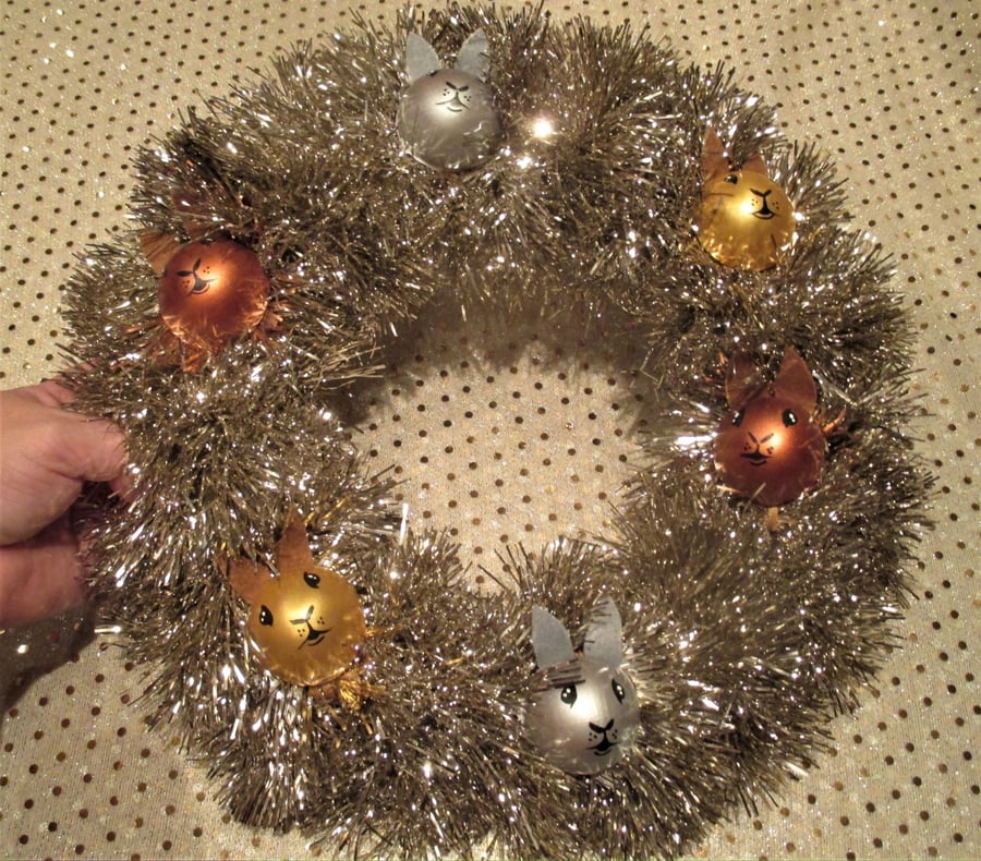 SALE Bunny Rabbit Bauble Head Christmas Wreath Tinsel Silver Copper Gold