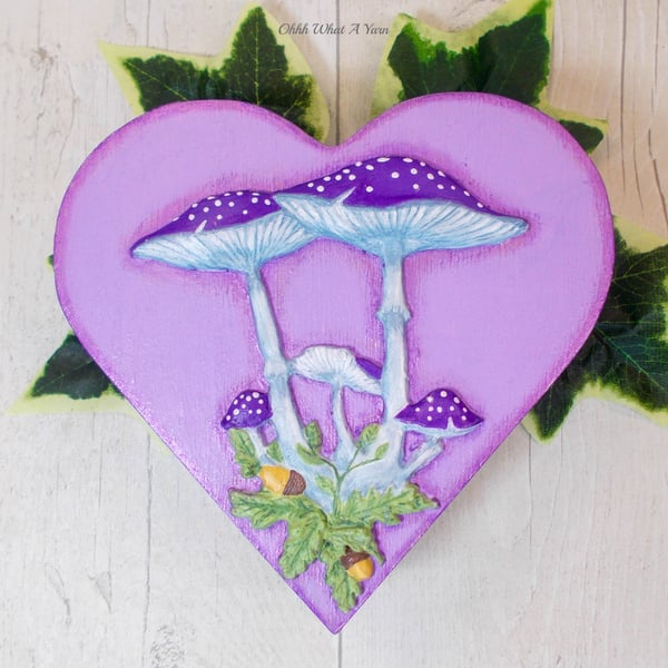 Purple toadstool heart mixed media trinket box. Jewellery box. Memory box.