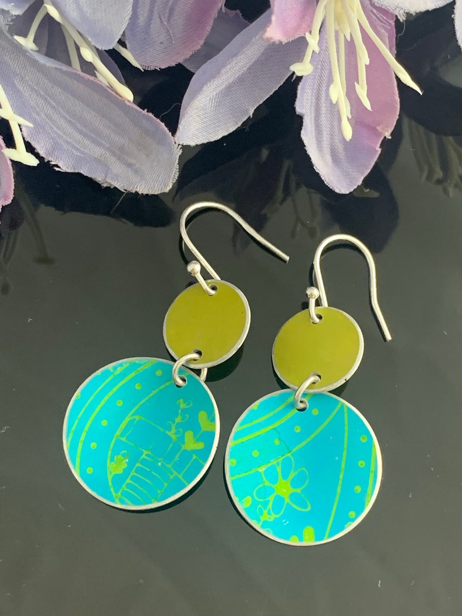 Water colour collection - hand painted aluminium earrings turquoise and lime