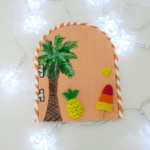 SALE Retro Fairy or Elf Door TROPICAL THEME ORANGE GREEN YELLOW