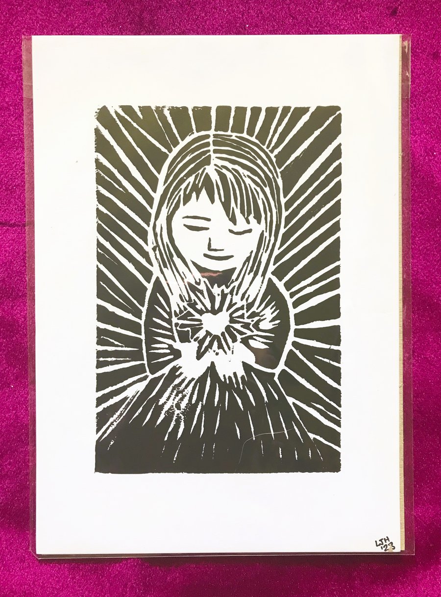 Heart of light A5 lino print