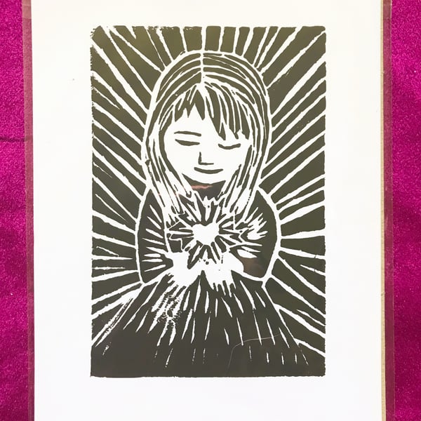 Heart of light A5 lino print