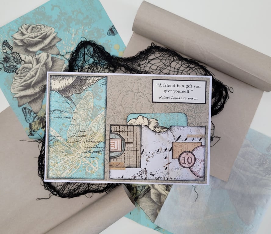 Mixed Media Art Card – Any Occasion Vintage Friend Inspirational Quote Card