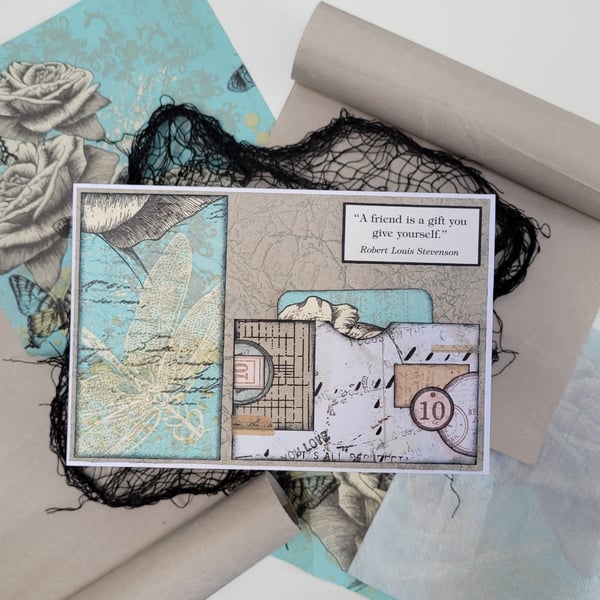 Mixed Media Art Card – Any Occasion Vintage Friend Inspirational Quote Card