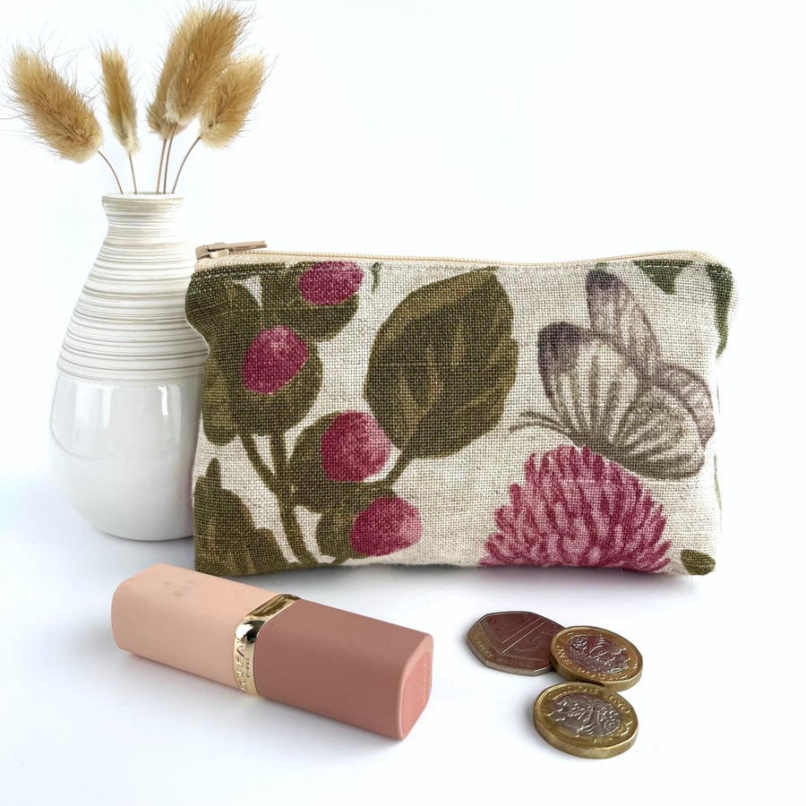 Large Coin Purse with Pink Flowers and White Butterfly